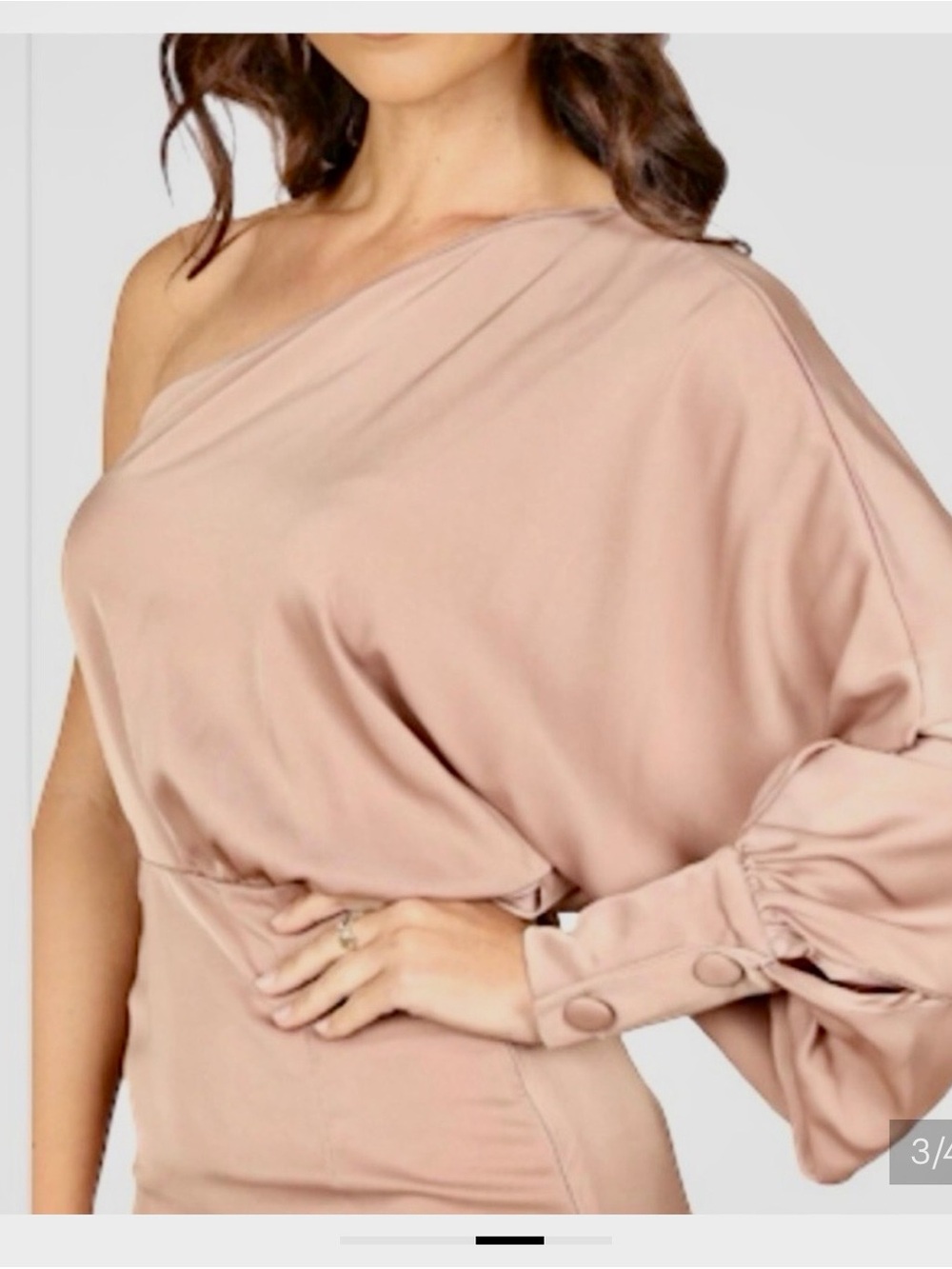 Petal & Pup One-Shoulder midi satin dress in latte color